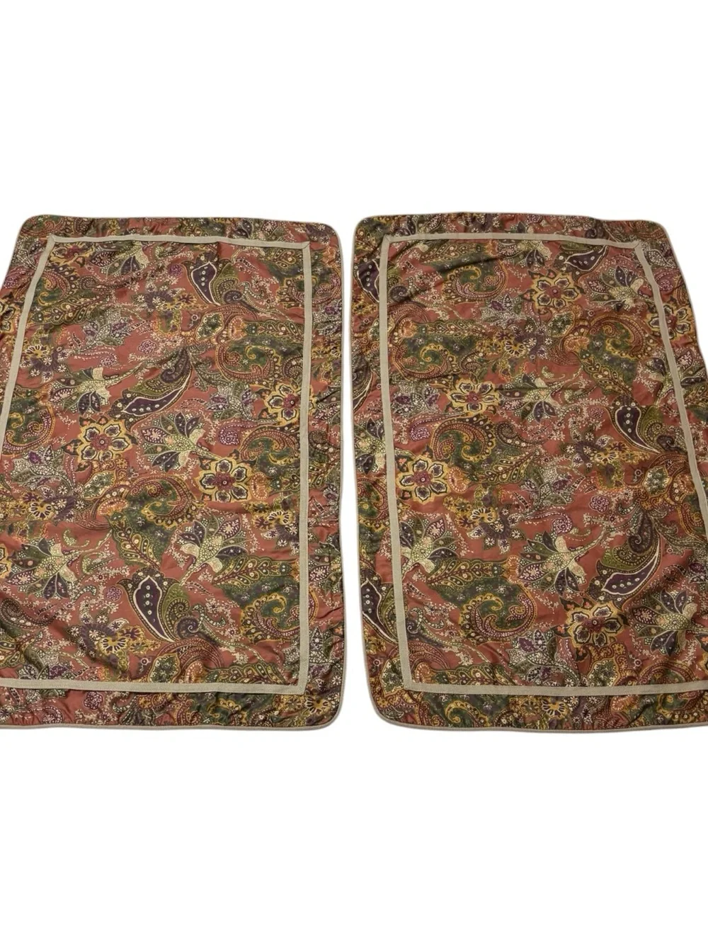 2 Chaps Ralph Lauren Chandler Paisley Pillow Shams King Rust Green Gold Floral